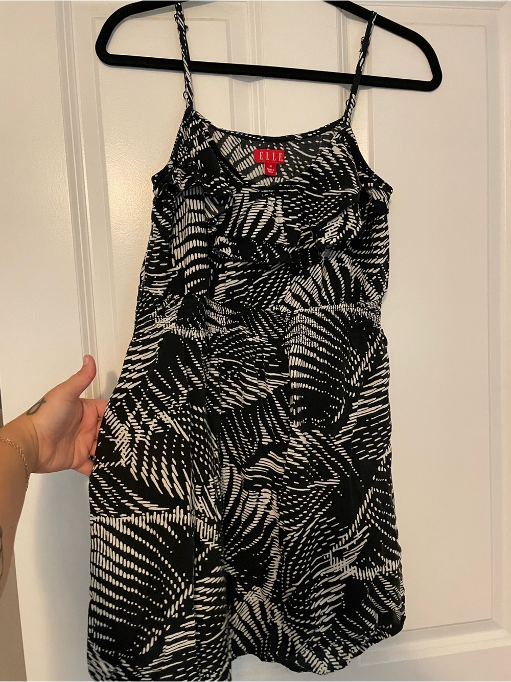 ELLE Black & White Abstract Palm Leaf Sundress